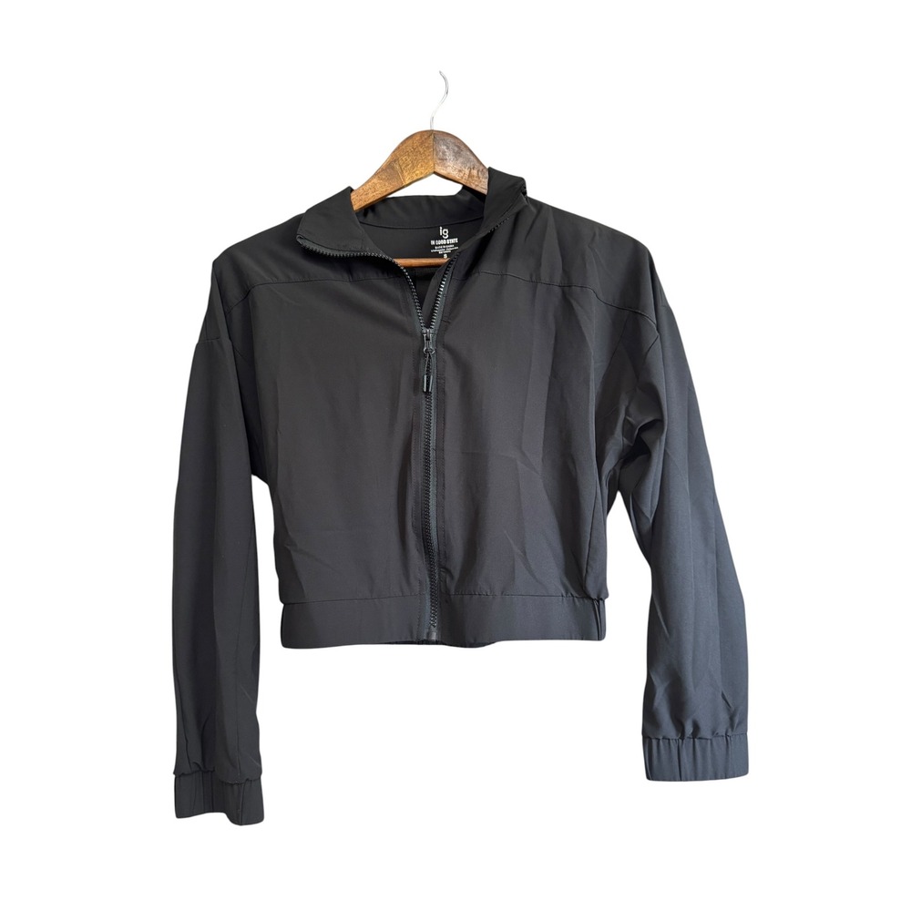 In Good State Windbreaker Jacket Womens Small Black Excellent Cropped Full Zip